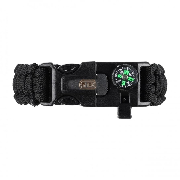 Bransoletka M-Tac Paracord z Krzesiwem, Kompasem i Gwizdkiem, czarny (610-309)